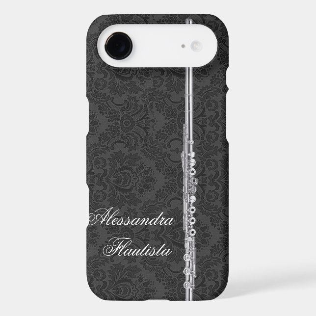 Silver Flute on Black Damask Effect Customizable Case-Mate iPhone Case (Back)