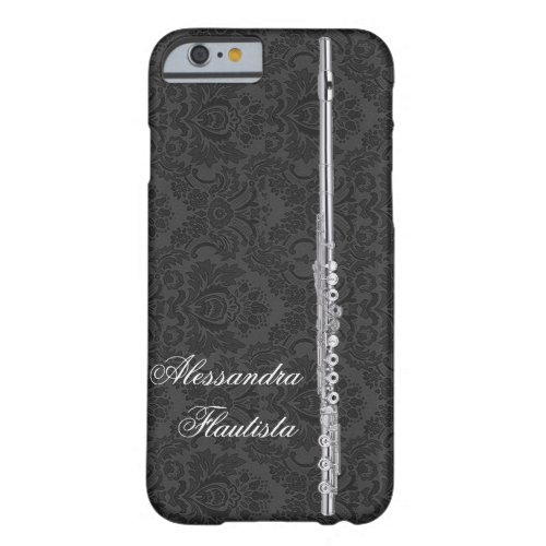 Silver Flute on Black Damask Effect Customizable Barely There iPhone 6 Case