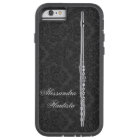 Silver Flute on Black Damask Effect Customizable