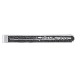 Silver Flute on Black Damask Finish Tie Clip