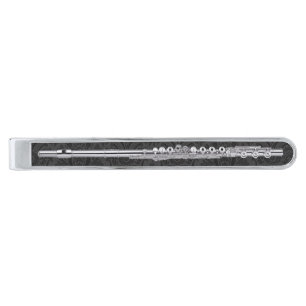 Silver Flute on Black Damask Finish Tie Clip