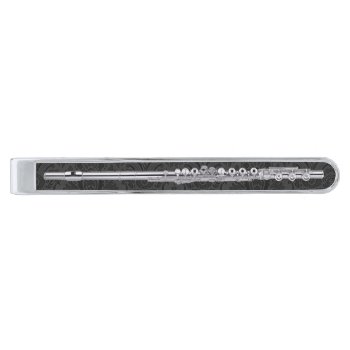 Silver Flute On Black Damask Silver Finish Tie Clip by missprinteditions at Zazzle