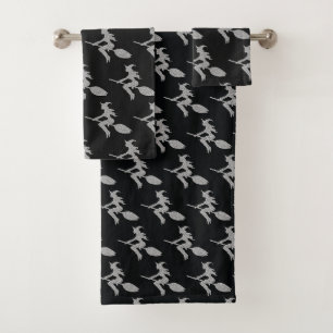 Silver Flying Witch Halloween Bath Towel Set