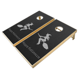 Silver Flying Witch Halloween Cornhole Set