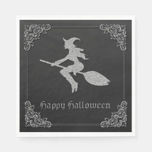 Silver Flying Witch Halloween Napkins