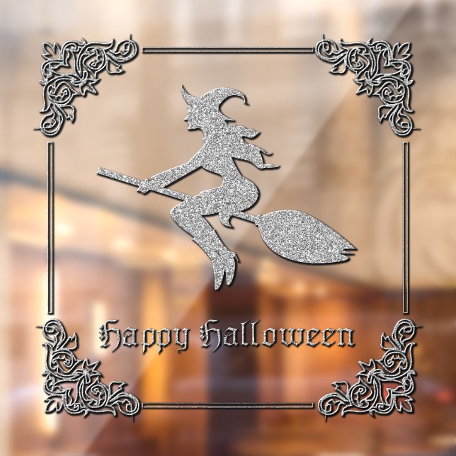 Silver Flying Witch Halloween Window Cling (Sheet 2)
