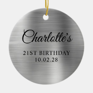 Silver Foil 21st Birthday Photo Ceramic Ornament