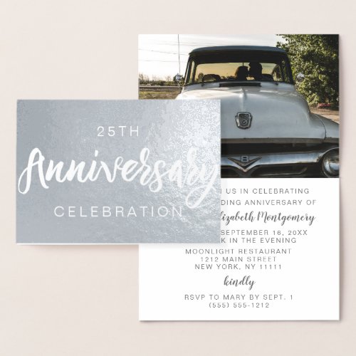 Silver Foil 25th Anniversary Party Invitations