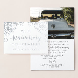 Silver Foil 25th Anniversary Party Invitations