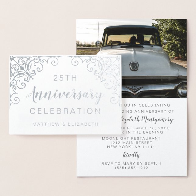 Silver Foil 25th Anniversary Party Invitations (Display)