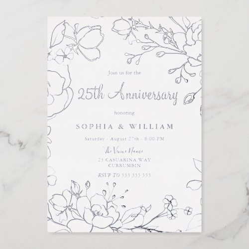 Silver Foil 25th Wedding Anniversary  Foil Invitation