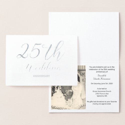 Silver Foil 25th Wedding Anniversary Invitation