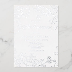 Silver Foil 25th Wedding Anniversary  Invitation