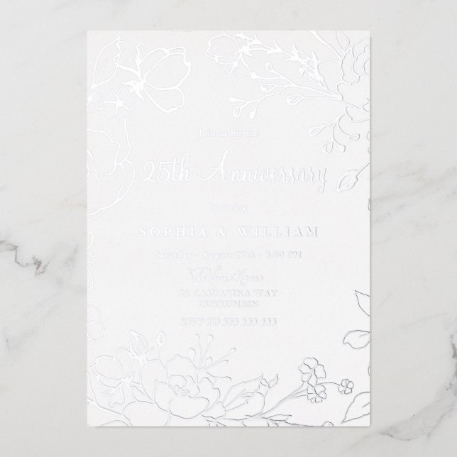 Silver Foil 25th Wedding Anniversary  Invitation (Front)