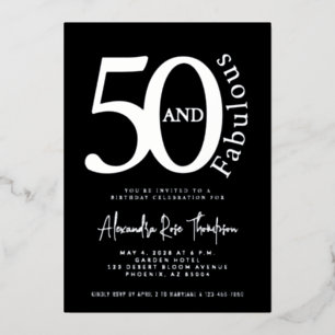 Silver Foil 50 and Fabulous 50th Birthday Party Invitation