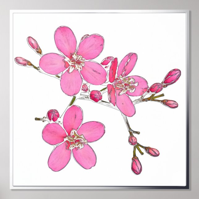 Silver Foil Acct Pink Spring Blossoms Print Poster (Front)