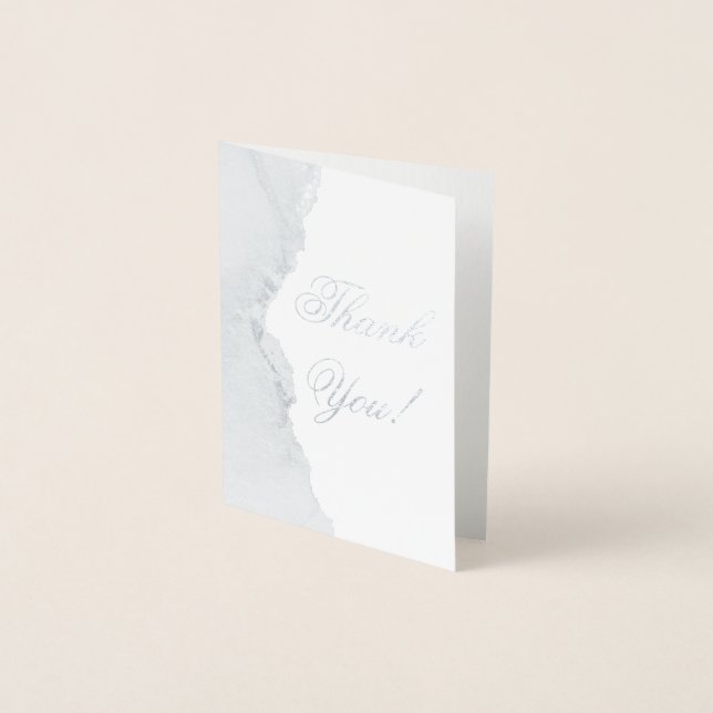 Silver Foil and Blue Agate Wedding Thank You Card (Front)