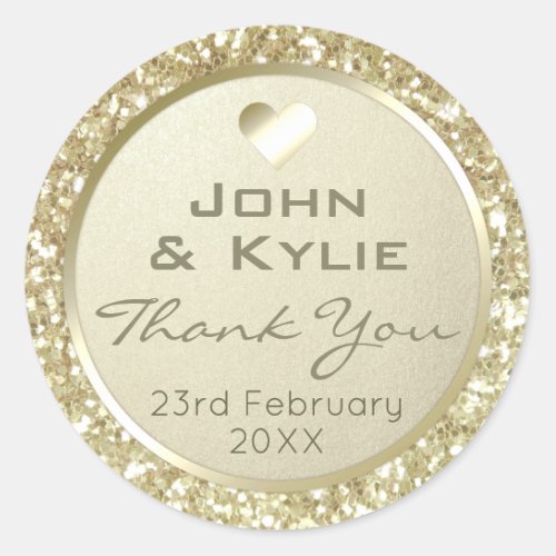 Silver Foil And Glitter Wedding Thank you Favor Classic Round Sticker