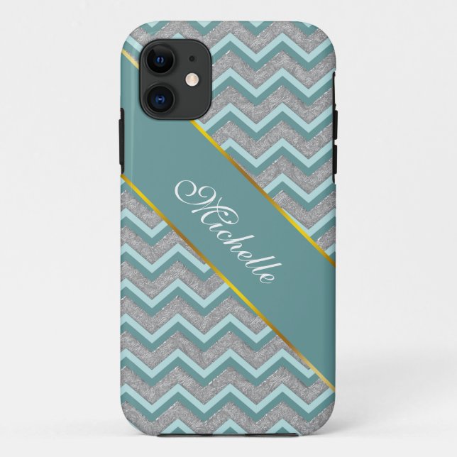 Silver Foil and Teal ZigZag Case-Mate iPhone Case (Back)
