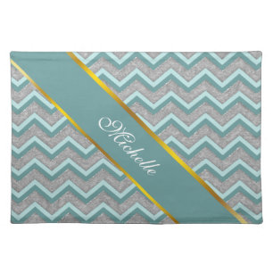 Silver Foil and Teal ZigZag Cloth Placemat