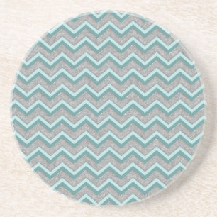Silver Foil and Teal ZigZag Drink Coaster