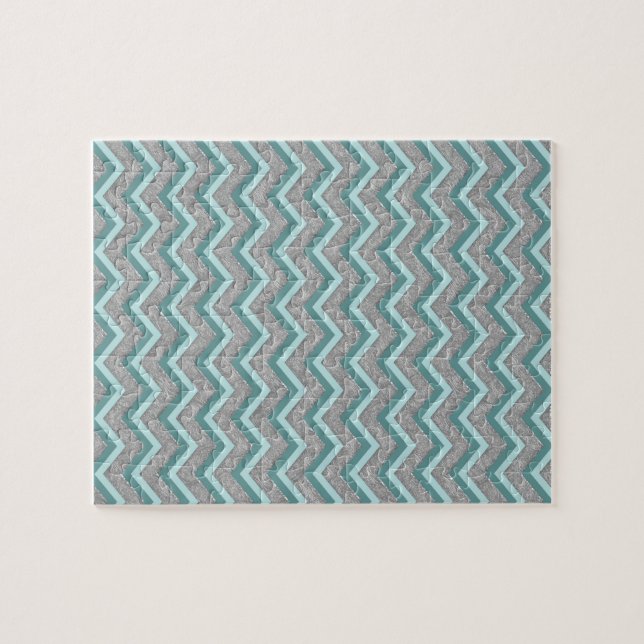 Silver Foil and Teal ZigZag Jigsaw Puzzle (Horizontal)