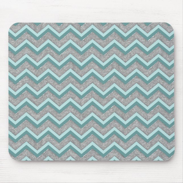 Silver Foil and Teal ZigZag Mouse Pad (Front)
