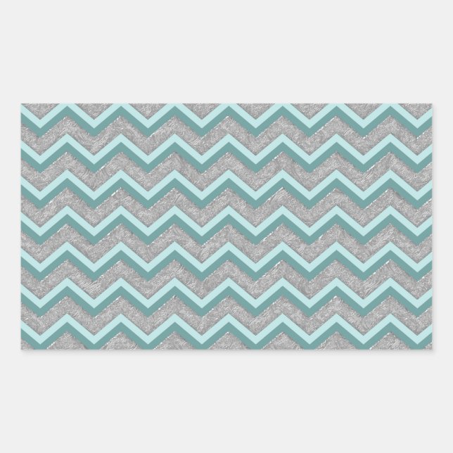 Silver Foil and Teal ZigZag Rectangular Sticker (Front)