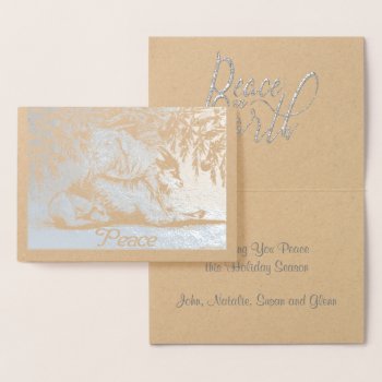 Silver Foil Animals Goats and Dog Peace on Earth Foil Card 