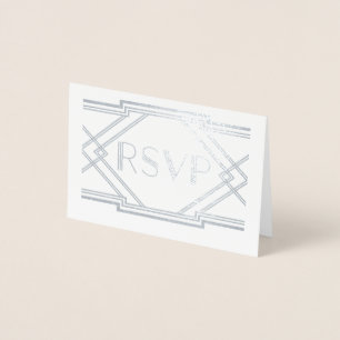 Silver Foil Art Deco Wedding RSVP Card