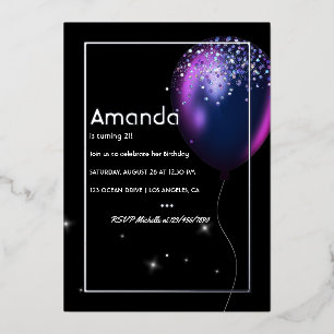 Silver Foil Balloon Birthday Invitation Foil Invit Foil Invitation