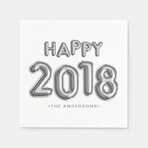 Silver Foil Balloons Happy 2018 New Year Napkins