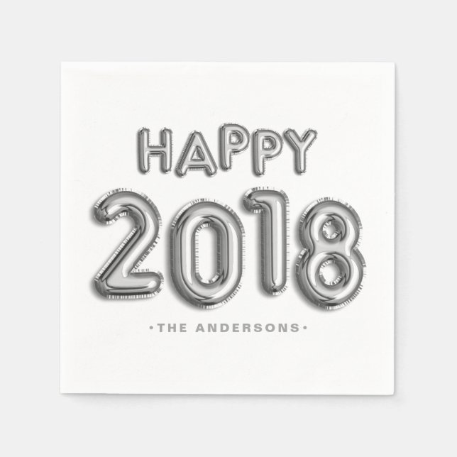 Silver Foil Balloons Happy 2018 | New Year Napkins (Front)
