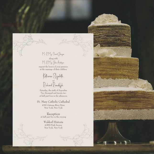 Silver Foil Beige Two Venue Both Parents Wedding F Foil Invitation (Creator Uploaded)