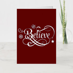 Silver Foil Believe Red Christmas Holiday Card