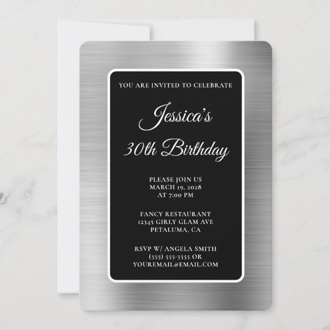 Silver Foil Black and White 30th Birthday Invitation (Front)