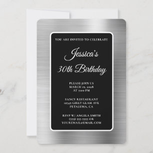 Silver Foil Black and White 30th Birthday Invitation