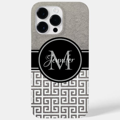 Silver Foil Black and White Greek Key Monogram Case_Mate iPhone 14 Pro Max Case