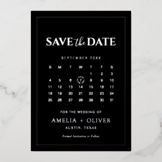 Silver Foil Black Calendar Modern Save The Date Invitation
