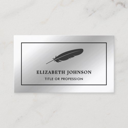 Silver Foil Black Feather Vintage Quill Pen Business Card