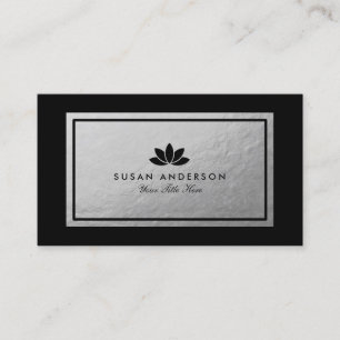 Silver Foil Black Lotus Flower Business Card