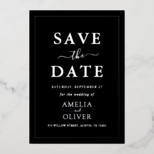 Silver Foil Black Modern Minimalist Save The Date Invitation