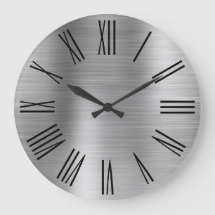 Silver Foil Black Roman Numerals Large Clock