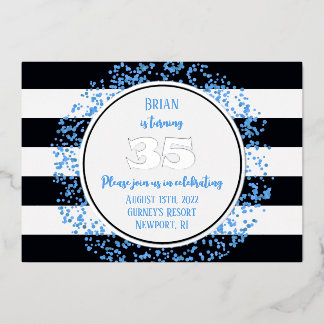 Silver Foil Blue Dot 35th Birthday Invitation Foil Foil Invitation