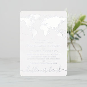 Silver Foil Blue World Map Destination Wedding Invitation