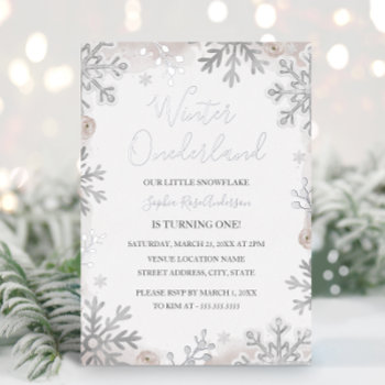 Silver Foil Blush Winter Onederland 1st Birthday  Foil Invitation by LittleBayleigh at Zazzle