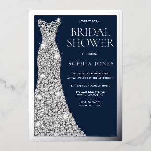 Silver Foil Border Wedding Dress Bridal Shower Foil Invitation
