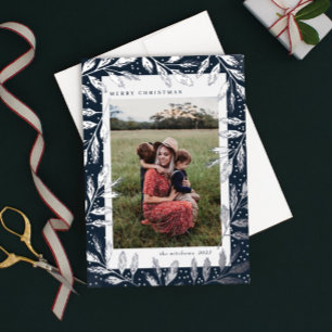 Silver Foil Branches 3 Photo Christmas Holiday Card