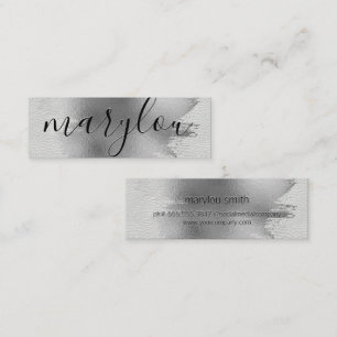 Silver Foil Brushed White Leather Mini Business Card