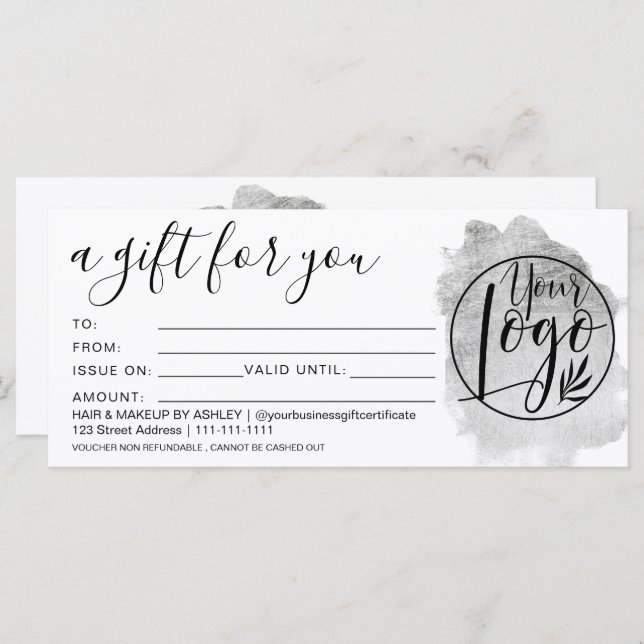 Silver foil brushstroke gift certificate logo (Front/Back)